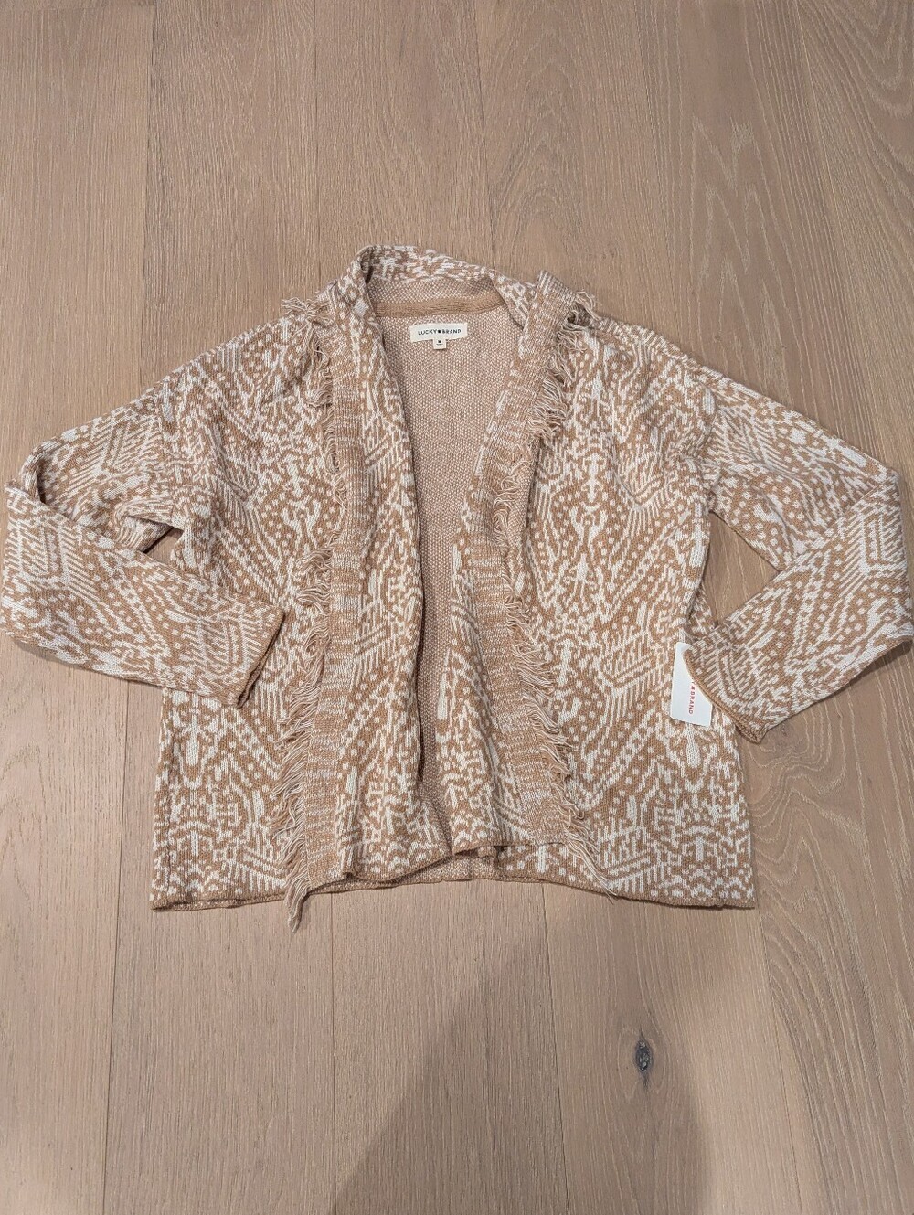 Lucky Brand Beige & Cream Knit Open Cardigan